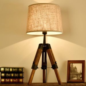 Lampe à poser trépied bois et métal Mekano